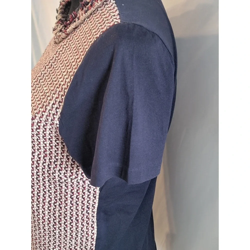 J.Crew Womens Navy Blue Tweed Front Silk Blend Short Sleeve Top 05935 Size‎ M